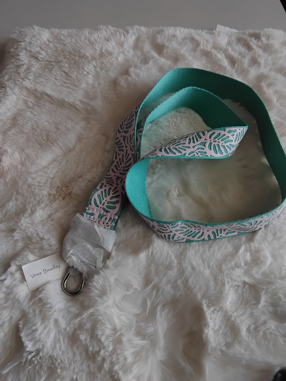Vera Bradley Teal and Light Pink Leaf Pattern Langyard Strap
